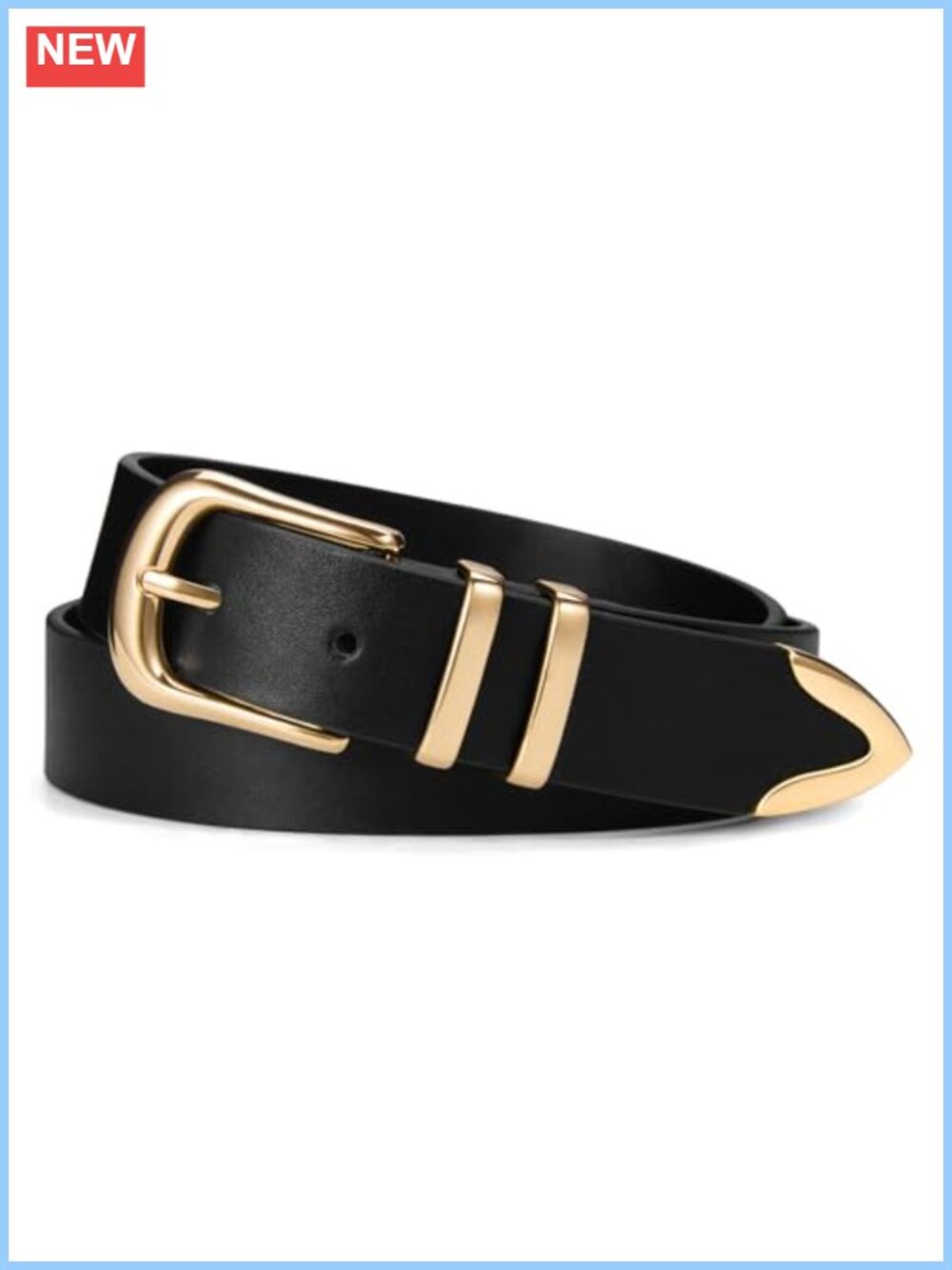 Women's Faux Leather Belt with Gold Buckle Adjustable Waist for Jeans